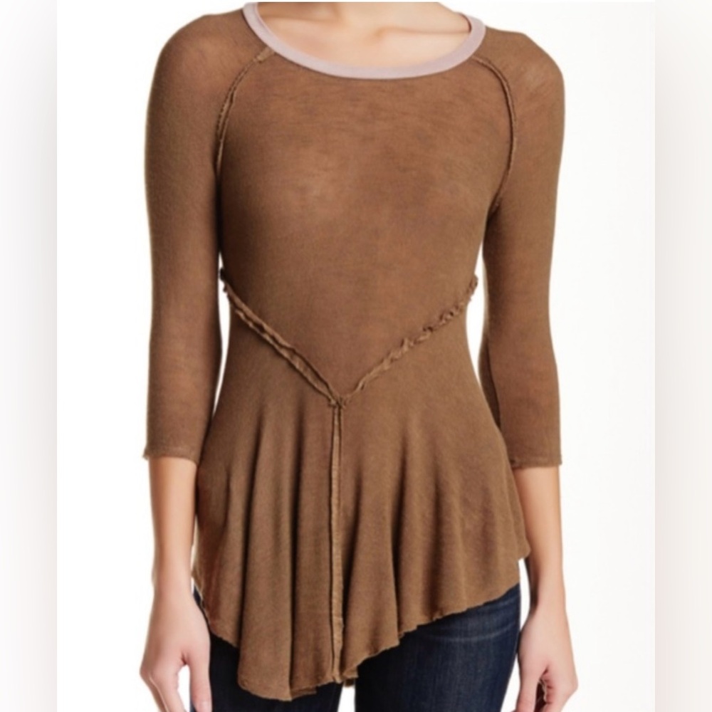 Intimately Free People Brown Asymmetrical Exposed Seam Tunic Top Sz M
